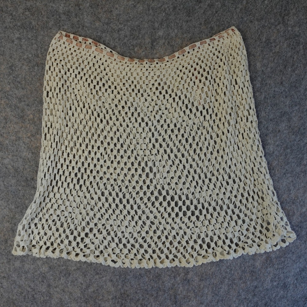 Vintage 70s Handmade Skirt Women L Ivory Crochet Sheer Mini Boho Hippie Festival - Picture 2 of 8